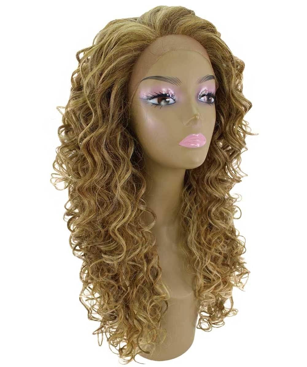 LUXLUXE Mariah Curly 16 Inch Long 7x4 Hand-Tied Lace Front Wig, Heat Resistant Fiber, 20+ Shades of Natural, Dip Dyed, & Blended Colors (#P2763 - Blonde Blend)