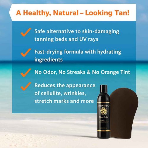 Tan Physics Sunless Tanner 8oz (Pack of 2) with Tanning Mitt – Self Tanning Lotion – Instant Tan Lotion for Face & Body – Natural Self Tanner for a Streak-Free, Long-Lasting Glow