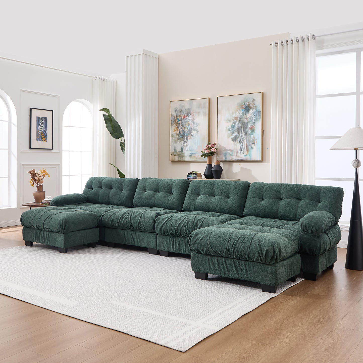 U Shaped Modular Sectional Sofa - Comfy Green Cloud Couch