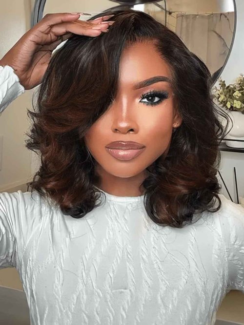 UNICE 12 inch Loose Wavy Short Bob Wigs human Hair Chestnut Brown 13x4 HD Lace Front Glueless Wigs Human Hair Pre Plucked Pre Cut Lace Bleached Knots Ready to Wear Wig