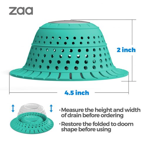 zaa Bathtub Drain Hair Catcher, Silicone Collapsible 1 Pack Drain Protector for Pop-Up and Regular Drains of Shower, Bathtub, Tub, Bathroom, Sink, Mint Green
