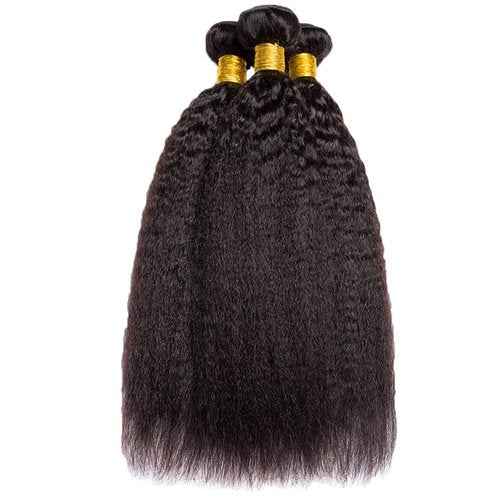 24 26 28 Inch Yaki Straight Bundles Human Hair Color #1B Bundles Human Hair Unprocessed Brazilian Virgin Hair 3 Bundles Natural Black Color Kinky Straight Bundles