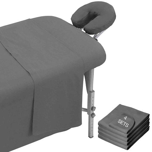 Y.Rivouied 4 Sets Massage Table Sheet Set, Soft Microfiber Facial Bed Cover Set Bulk 3 Piece Set Includes Flat and Fitted Sheets with Face Cradle Cover Stain and Wrinkle-Resistant, Grey
