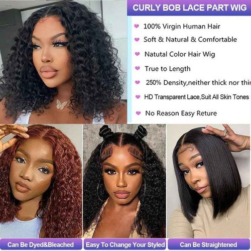Abhayy 250 Density Short Water Wave Wig Bob Wig Human Hair Glueless HD Transparent Lace Frontal Human Hair Wigs 13x4 Water Wave Frontal 14 Inch Curly Bob Wig Human hair Wet and Wavy