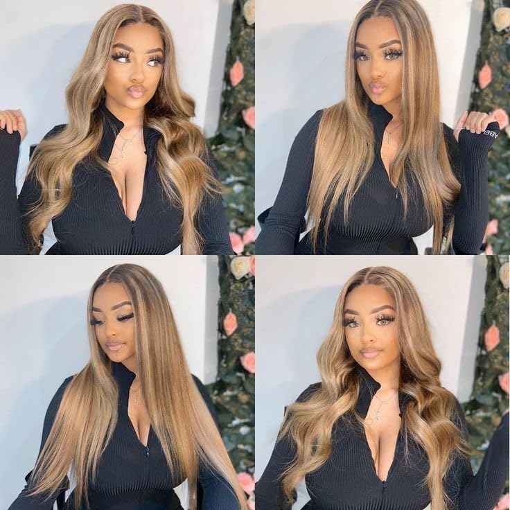 IMANI HAIR Highlight Ombre Lace Front Wig Human Hair For Black Women Honey Blonde 13x4 HD Transparent 4/27 Straight Pre Plucked with Baby (24 inch, p4/27 Highlight)