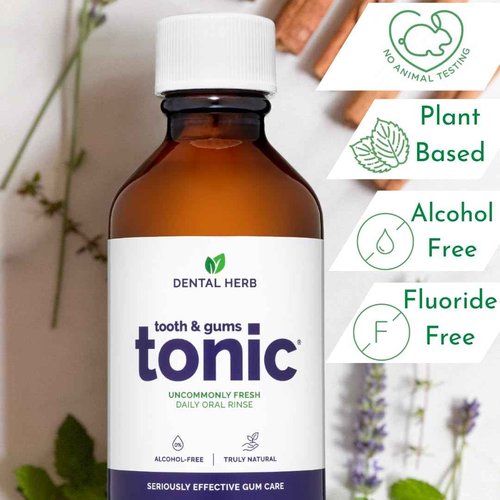 Tooth & Gums Tonic Herbal Oral Rinse with Essential Oils | Alcohol-Free, Fluoride-Free Mouthwash | Plant-Based Oral Care | Soothe Gums & Freshen Breath Naturally | by Dental Herb Company | (2) 18 oz.