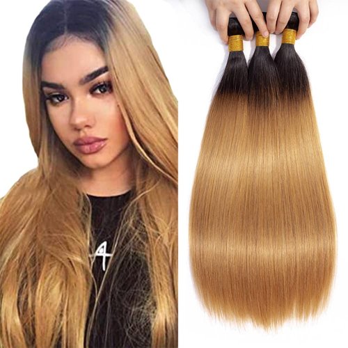 1B27 Straight Bundle Ombre Honey Blonde Human Hair 3 Bundles Brazilian Unprocessed Virgin Hair Extensions For Women 20 22 24 Inch