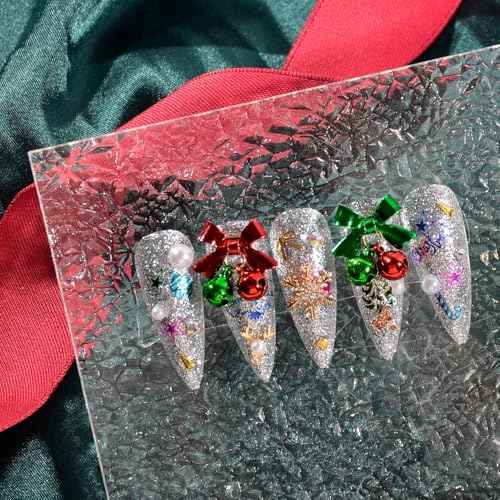 10 PCS Christmas Jingling Bell Nail Charms 3D Green Red Alloy Bells Bowknot Pendants Bell Dangle Nail Art Rhinestones for DIY Nail Art Craft