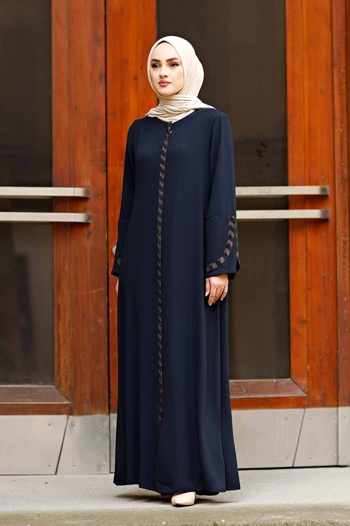 istanbul styles Women's Abaya Long Sleeve Open Quarry Floor Length Zipper Floor Length Turkish Islamic Fashion (Navy Bule, XX-Large)