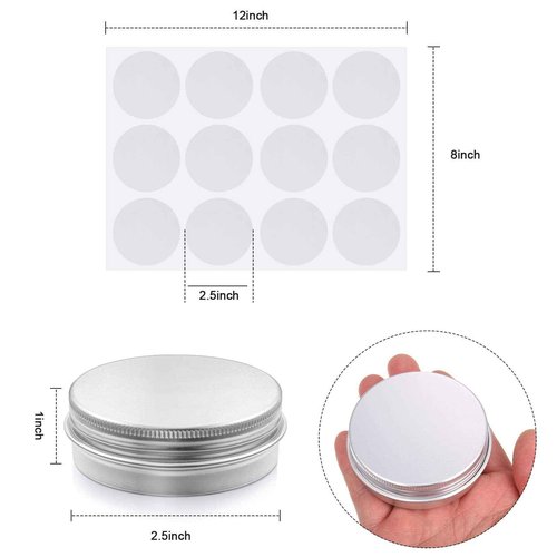 Patelai 72 Pcs 2 oz Tins with Screw Lid and Labels Aluminum Round Cans Salve Containers Travel Cosmetic Metal Tins for Candles Lotion Bars Balms Food Spice Candies DIY Crafts(Silver)