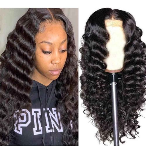 Bworto Loose Deep Wave Curly 13x4 lace Front wigs Human Hair Lace Frontal Wig Human Hair Natural Hairline Natural Black (Natural Color, 24 Inch)