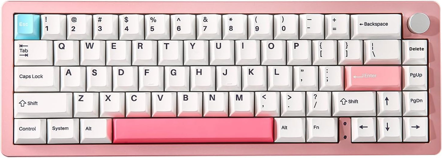 YUNZII AL66 Wireless Mechanical Keyboard(Milk Switch, Pink), 136 Keys MOA Keycaps(Blue)