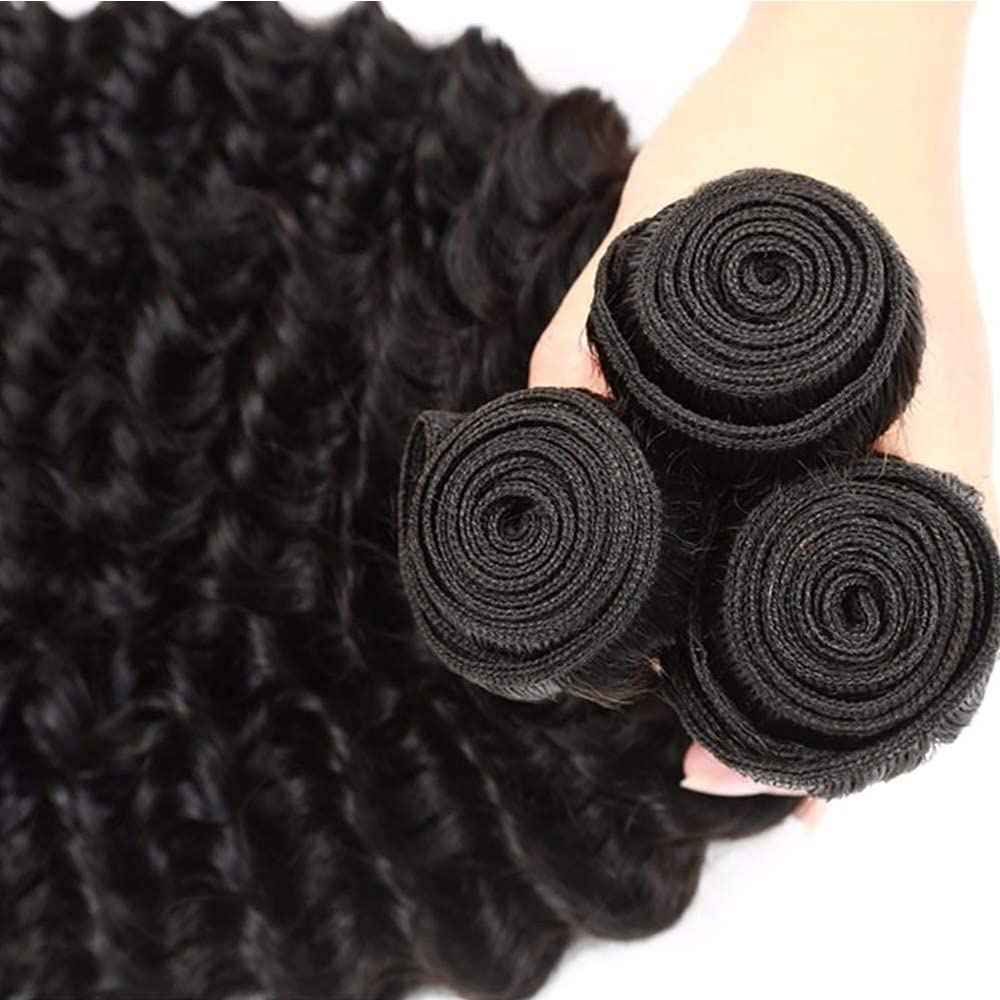 Human Hair Bundle Natural Black Deep Wave Bundles 16 18 20 inch 100% Unprocessed Brazilian Virgin Hair 3 Bundles 150g #1b Color Wet and Wavy Bundle