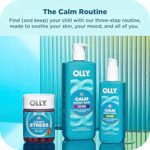 OLLY Calm Body Lotion-Serum with Hyaluronic Acid, Adaptogens & Vitamin B3? Nourishing Cleanser for Skin Barrier Repair, Deep Hydration, Eucalyptus Amber Scent, 8oz
