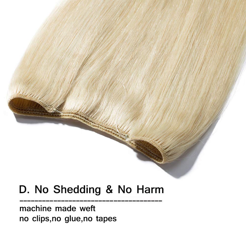 MY-LADY Thicker One Piece Wire Hair Extensions Real Human Hair 18 Inch Invisible Wire Headband Secret Miracle Wire Hidden Fish Line Hair Extensions Platinum Blonde 100g