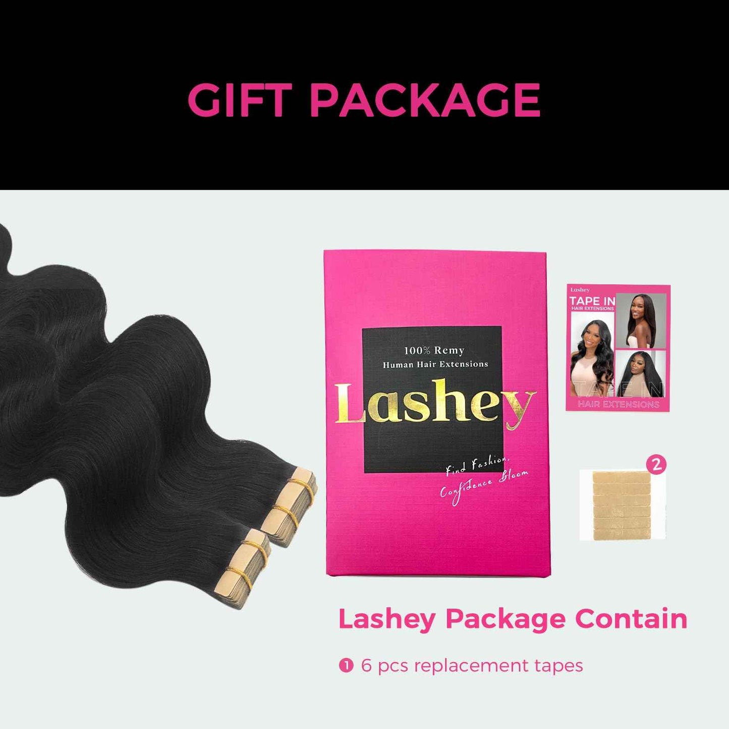 Lashey Tape in Hair Extensions Human Hair 40pcs 100g/pack 22 Inch Body Wave Natural Black Soft and Invisible Hair Extensions