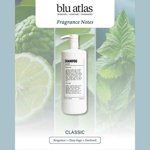Blu Atlas Men's Natural Shampoo – Organic, Sulfate-Free, Paraben-Free – Deep Cleansing & Hydrating – Classic Scent (Bergamot, Sage, Patchouli) – Made in America– 32 oz