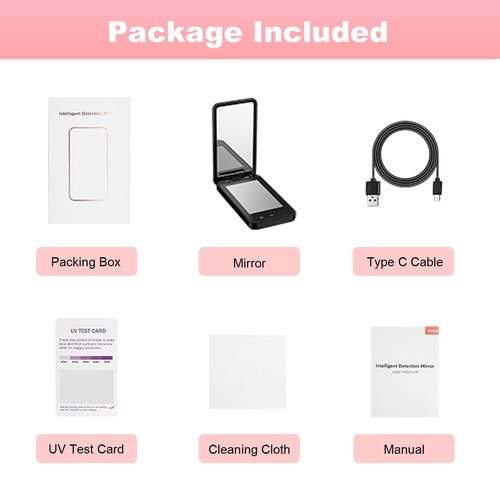 Compact UV Mirror with UV Camera for Sunscreen Test, 4 Inch Rechargable Travel Mirror Handheld Double-Sided Pocket Mirror for Skin Protection