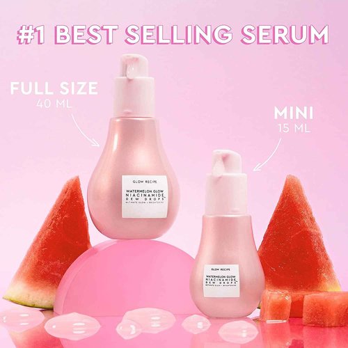 Glow Recipe - Glowy Skin Prep Lover's Duo - Watermelon Glow Niacinamide Dew Drops Facial Serum (40ml) + Guava Vitamin C Brightening Eye Cream with Peptides & Green Caffeine (15ml)