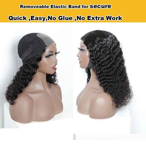 Domiso Glueless Wear and Go Bob Wig Deep Wave Bob Wigs Lace Front Wigs Human Hair Lace Pre Cut Hairline Pre Plucked No Glue Lace Wig Natural Black 14 Inch