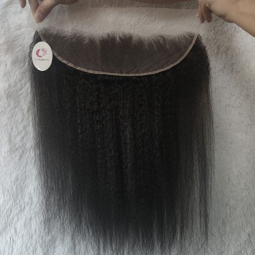 Forawme Brazilian Virgin Kinky Straight Human Hair Pre Plucked Full Lace Frontals Pieces 20 Inch 1B Natural Color 13X4 Ear To Ear Lace Frontal Closure With Baby Hair