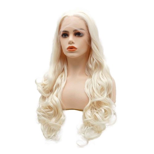 LUSHY BEAUTY Hair Synthetic Lace Front Wig Wavy Long 26inch Light Blond White Mix Heavy Density Heat Resistant Realistic Wig