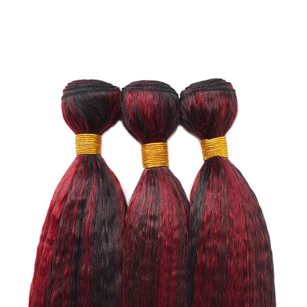 Highlight P1B99J Straight Bundles Ombre Burgundy Human Hair Bundles Grade 8A Brazilian Remy Hair Weaves Extensions Black Mixed With Wine Red Color For Women 10 12 14 Inch