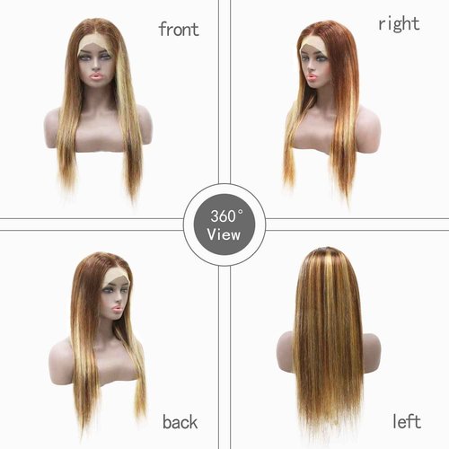XFMF Straight Lace Front Wigs, 13x4 HD Transparent Straight Lace Frontal Wigs Human Hair with Baby Hair 180% Density Bleached Knots Virgin Glueless Human Hair Wigs (4-27, 26 inch)