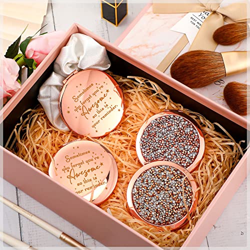 Roowest 20 Pcs Inspirational Compact Mirror You're Awesome Reminder Appreciation Gifts for Women Employee Coworker Friends Sisterhood Bulk Christmas Party Favors Magnifying Pocket Mirror (Rose Gold)