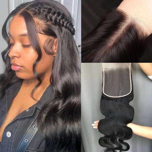 KRN 5x5 HD Lace Closure, 0.12mm Ultra-thin Skinlike Invisible Swiss HD Lace Closure Pre Plucked With Baby Hair Single Knots 12A Grade Brazilian Body Wave Closure Human Hair Free Part 22 Inch