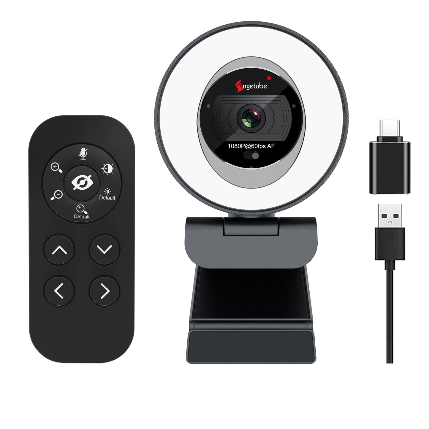 Angetube 1080P 60FPS Webcam, Streaming Webcam with Ring Light Web Camera with Microphone 5X Digital Zoom Remote Control Include, Built-in Privacy Cover for PC, Computer, Loptop, Mac, Windows 11