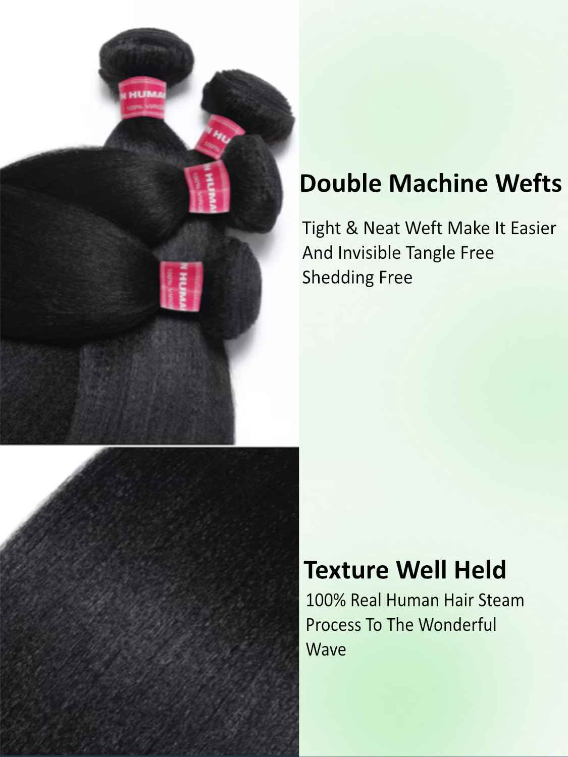 KLAIYI Yaki Straight Bundles Human Hair Weaves Unprocessed Real Virgin Hair Sew In Extensions 3 Bundles 10 12 14Inch, 12A Kinky Straight Double Wefts for Women Cllip In Light Yaki Natural Black Color