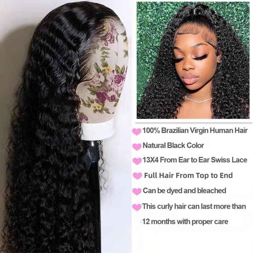 Curly Lace Front Wig Human Hair 13x4 Deep Wave Frontal Wigs for Women Wet and Wavy 250% Density HD Lace Front Wigs Human Hair Pre Plucked with Baby Hair Natural Hairline(20inch, 13x4 deep wave wig)