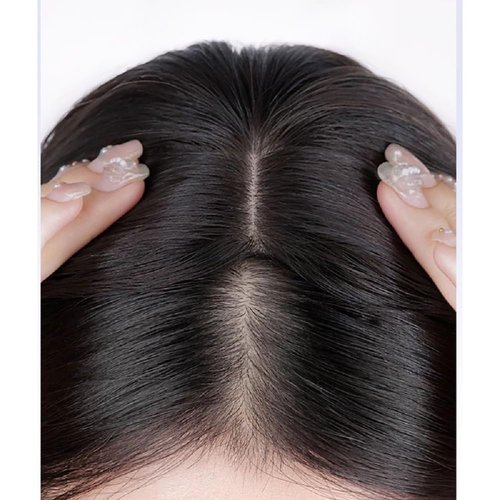 Uniferry Hair Toppers for Women Real Human Hair 12inch 13x14cm(5.1x5.5inch) Swiss Base 360°3D With Thinning Upgrade Middle Part Clip in Wispy Bnags (Natural Black,Side)