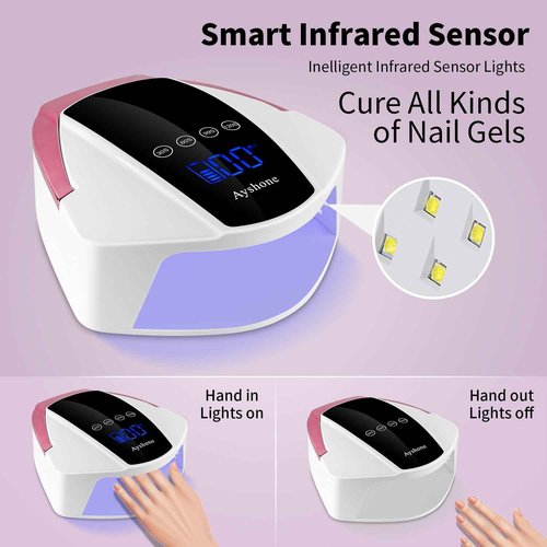 Ayshone Rechargeable UV LED Nail Lamp,96W Cordless UV Light for Nail Dryer with 48 Lamp Beads,Auto Infrared Sensor and 4 Timers Nail Tools for Nail Polish (White)