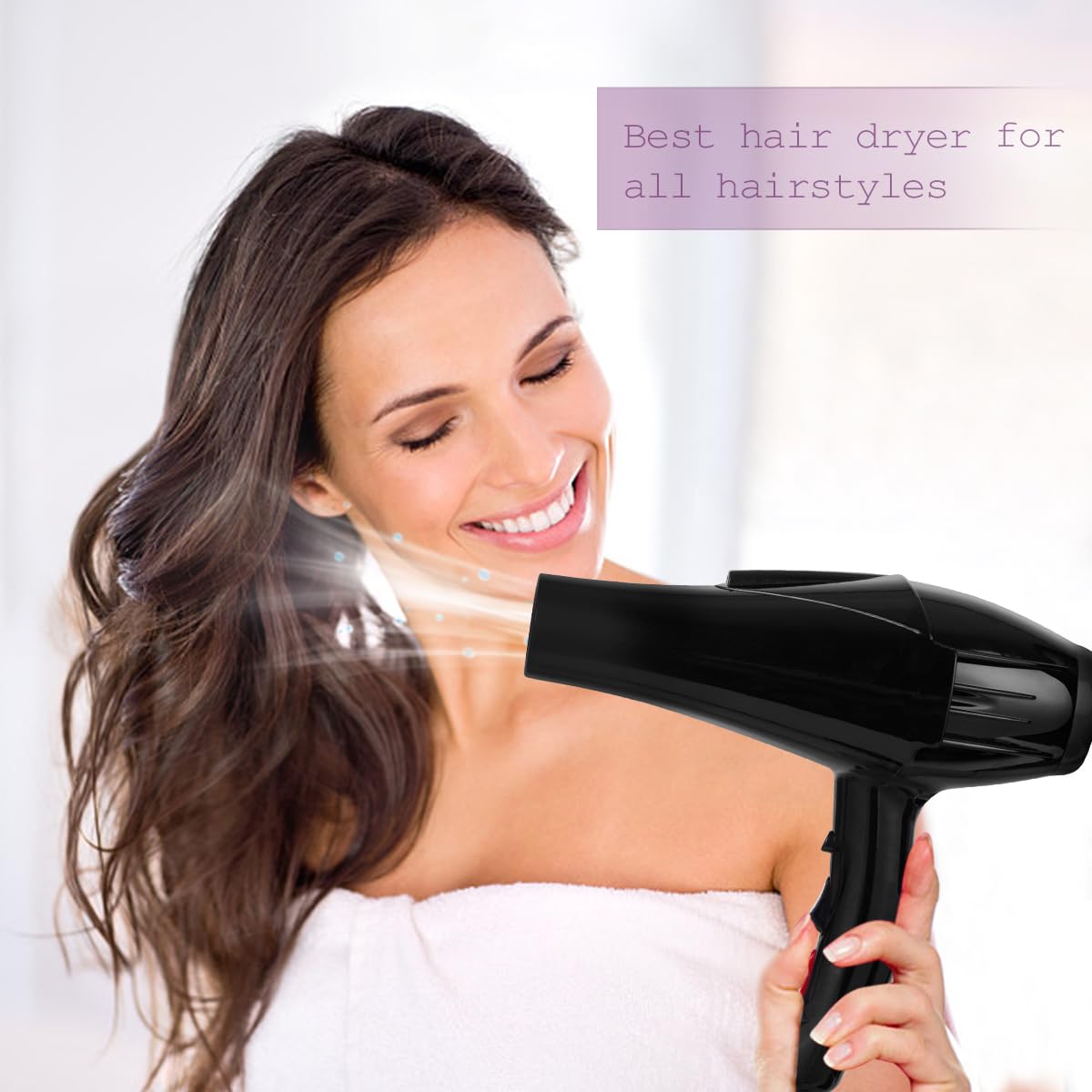Professional Hair Dryer with Blue Light Far Infrared Negative Ionic 3500W Blow Dryer Fast Drying Heat Hairdryer Powerful Home Salon Hair Dryers with Attachment (Black)