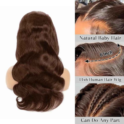 Aoque Chocolate Brown Lace Front Wig Human Hair 30 Inch 200% Density 13x6 Hd Transparent Body Wave Lace Front Brown Wigs Human Hair 4# Glueless Wigs for Women