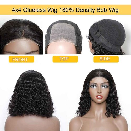 Domiso Glueless Wear and Go Bob Wig Deep Wave Bob Wigs Lace Front Wigs Human Hair Lace Pre Cut Hairline Pre Plucked No Glue Lace Wig Natural Black 12 Inch