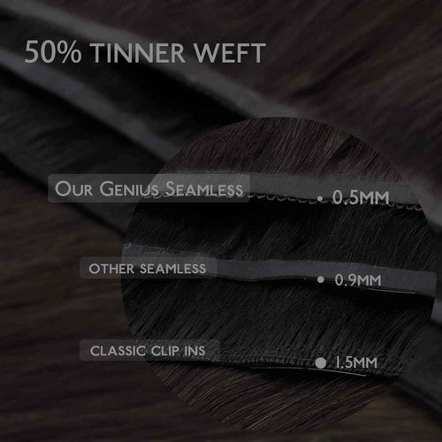 WENNALIFE Lace Seamless Clip in Hair Extensions Human Hair 7pcs Ultra Invisible 50% Thinner Seamless Clip Ins Jet Black Natural Remy Hair 14 Inch
