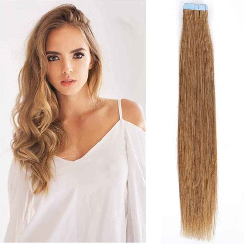 Amella Hair Tape in Hair Extensions Human Hair Silky Straight Remy 24 inches #27 Light Brown Color 20pcs 40g