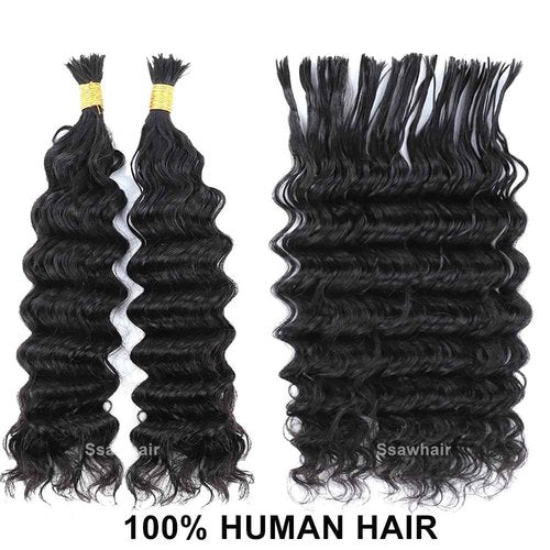 Ssawhair Pre-Divided Deep Wave Bulk Human Hair For Boho Braids Double Drawn Curly Virgin Human Hair Bulk For Braiding Hair Extensions 18Inch 200g 640Roots