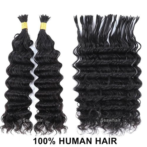Ssawhair Pre-Divided Deep Wave Bulk Human Hair For Boho Braids Double Drawn Curly Virgin Human Hair Bulk For Braiding Hair Extensions 16Inch 200g 640Roots