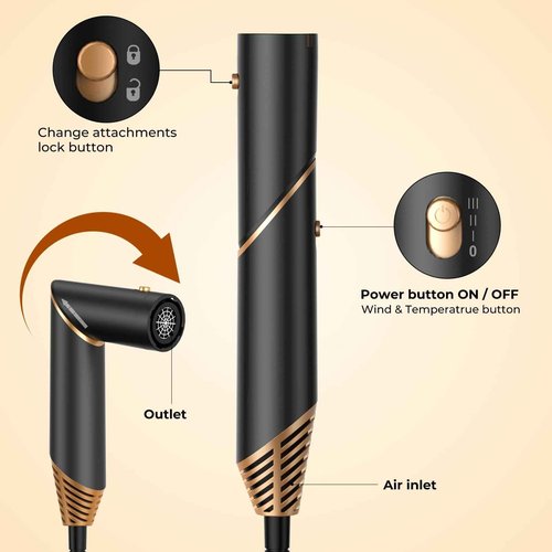 6 in 1 Hair Dryer Brush, Foldable Blow Dryer Brush with Wrap Curler, Detachable Air Hair Styler Curling, Drying,Volumizing, Straightening, Negative Ionic Hair Dryer with Diffuser, Hair Styling Tools