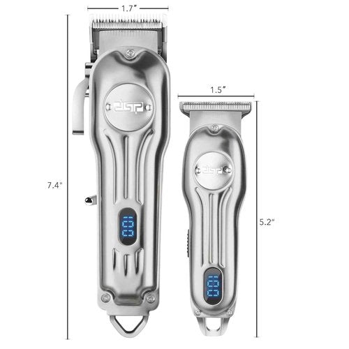 DSP Professional Hair Clipper for Men, Clipper and Trimmer Set - Electric Clipper for Hair Cutting, Cordless Barber Clipper Set with LED Display for Men Gift (Silver)