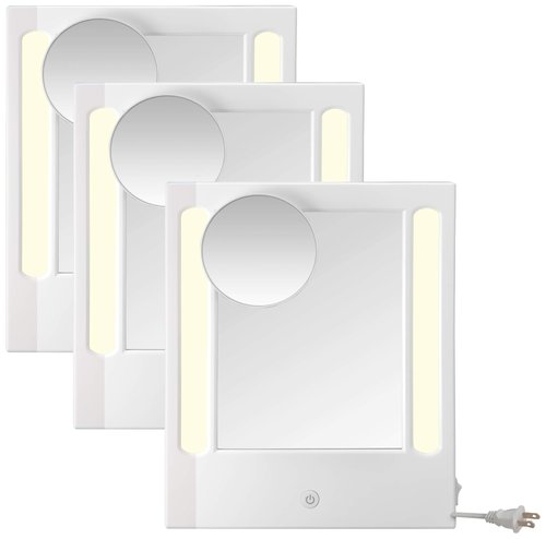 Conair Lighted Vanity Mirror with 5X Spot Magnification, LED, Tabletop, Corded in Glossy White (Pack of 3)