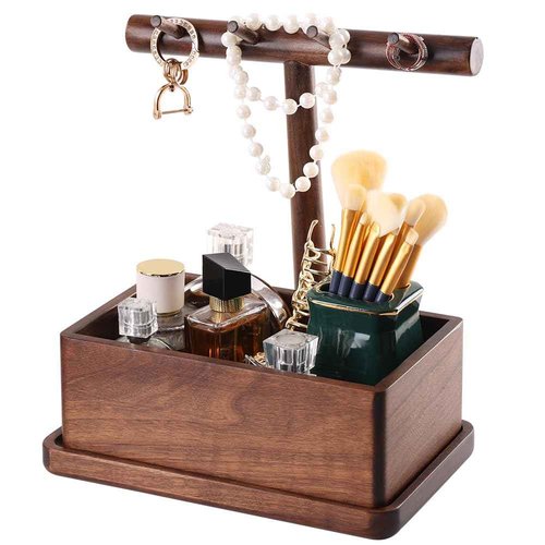 ZQL Wooden Jewelry Organizer, Solid Walnut Split Storage Box, Makeup Storage Organizer, Cosmetics Skincare Organizer for Vanity, Jewelry Stand Jewelry Holder, Home & Room Art Decor