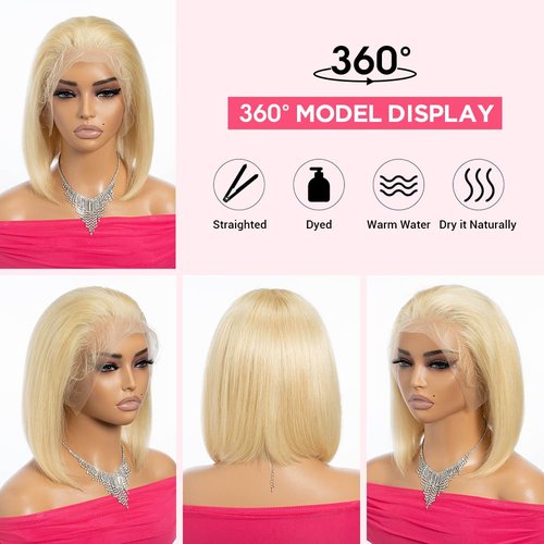 Rebecca Fashion Blonde Bob Wig Human Hair 613 Lace Front Wig Human Hair Bob 13X4 Blonde Lace Front Human Hair Wig Pre Plucked With Baby Hair 150% Denisty 12 inch