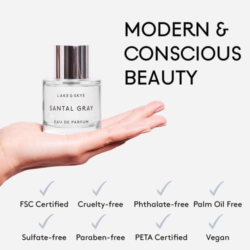 Lake & Skye Santal Gray Eau de Parfum, Long Lasting Fragrance, 1.7 fl oz (50 ml) - Santal, Cardamom, Sandalwood, Earthy, Musk, Vegan, Paraben-Free, Cruelty-Free