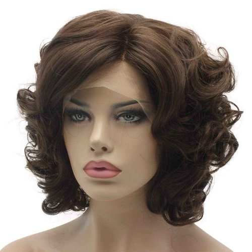 Lushy Hair Lace Front Synthetic Wig - Short 10inch Wavy Two Tone Brown Mix Wig - Heat Friendly Heavy Density