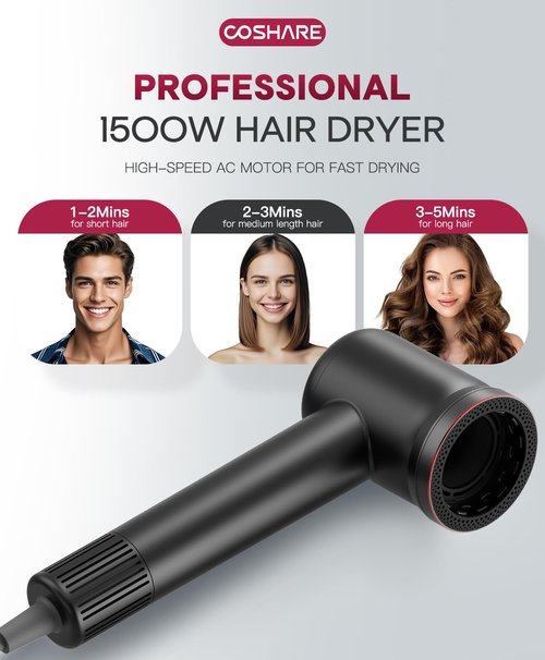 Coshare Hair Dryer, 800 Million Negative Ionic Blow Dryer, 110,000 RPM Low Noise Thermo-Control Hair Dryers, High-Speed Travel HairDryer for Women, No Heat Damage Care